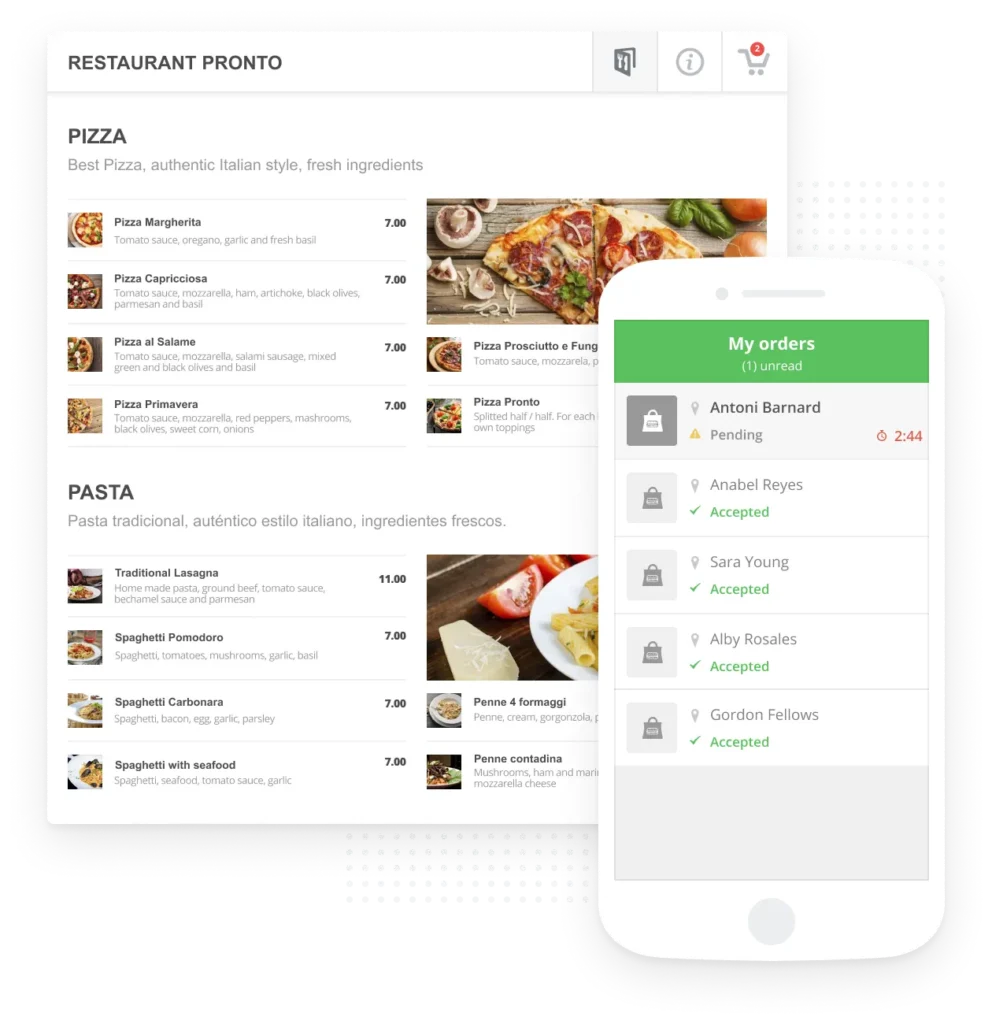 Visualisation de la commande en ligne click and dine avec version mobile