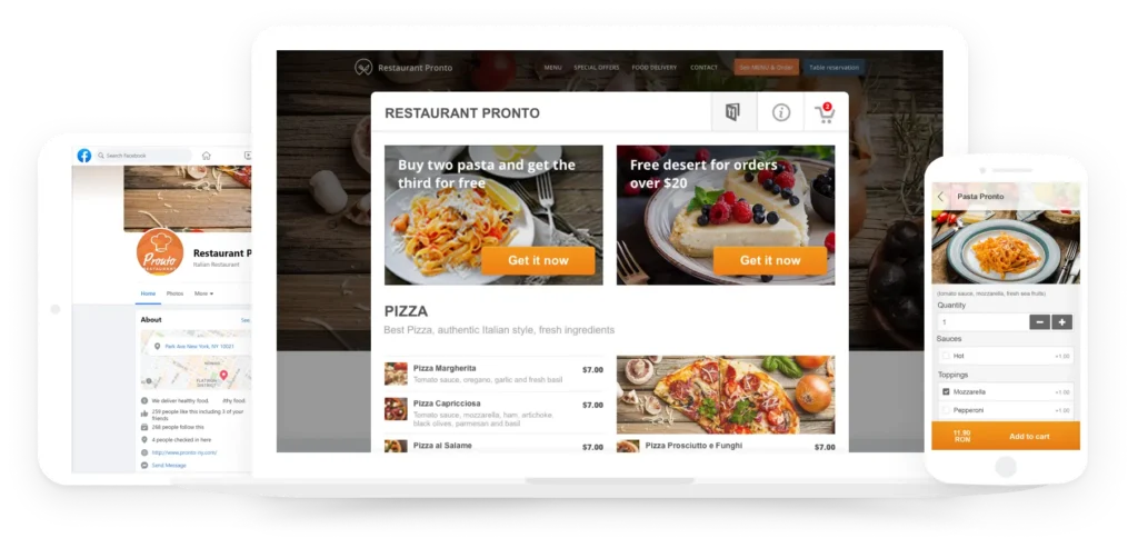 Image du menu de la commande en ligne avec promotion sur divers écran